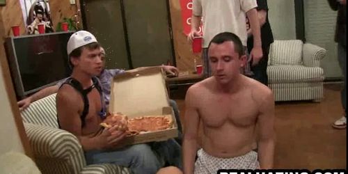 Three frat boys hazed by sucking on some hard cocks