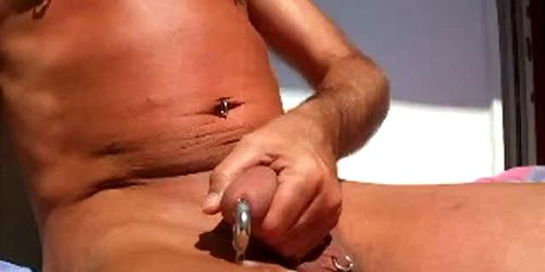 Pierced cock outdoor cumshot