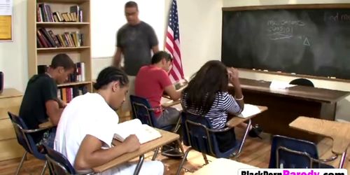 Busty black teen classroom riding sucking dong