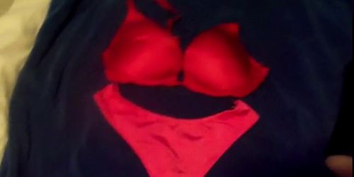 Tribute with my wife's bra, panties and fleshlight