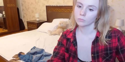 Blonde teen in see through bra on cam