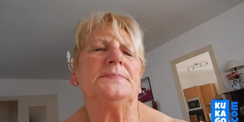 Grandma rides hubby and tries not to moaning