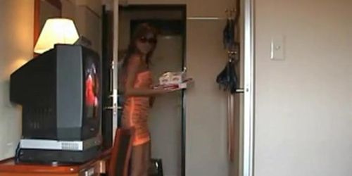 Orange see thru naked pizza delivery