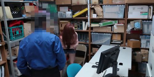 Redhead teen shoplifter caught and fucked by security