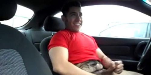 Hairy Latino bud jacks off in his car