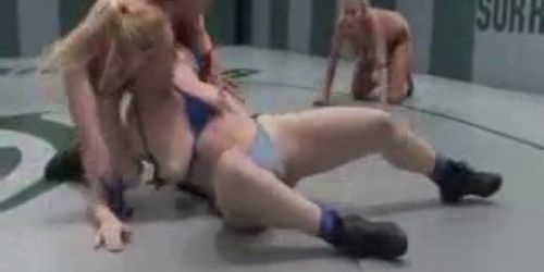 Lesbian four girl sexual wrestling with anal strapon fu