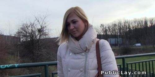 Czech student pays blonde for public sex