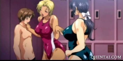 Busty hentai chicks sharing teen dick in locker room