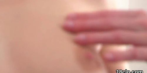 Kissable teenie is gaping tight hole in close range and