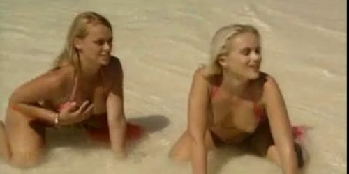 Two Blonds and One Guy on the Beach. Nice Sex. Anal