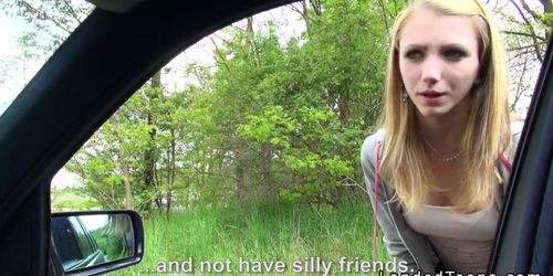 Stranded blonde teen fucking in car pov