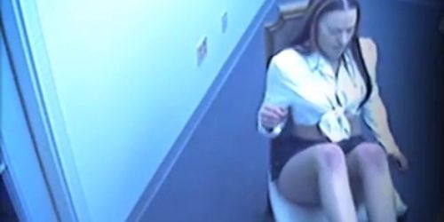 Hidden cam captures office foot job