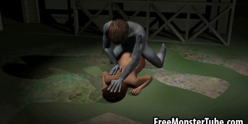 3D brunette getting fucked outdoors by a zombie