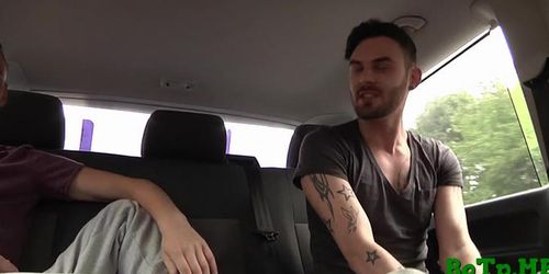 Curious gay dudes try car sex