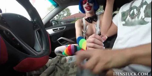 Little clown girl gets on her first sex ride 