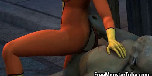 Hot 3D cartoon superhero babe gets fuckced outdoors