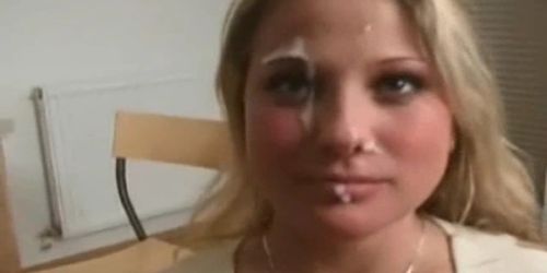 Sexy Blonde Takes Facial