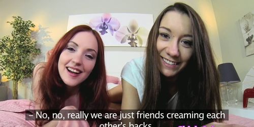 Redhead euro lesbian sensually licks pussy