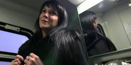 Dark haired amateur fucked in train in public