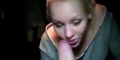 Blonde girl sucks dick and takes a load in her mouth