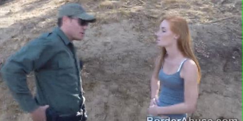 Gypsy redheaded beauty fucks police across the border