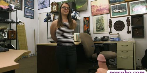 Sexy babe in glasses convinced to get fucked by pawn gu