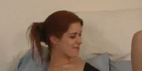 redhead gets excited by gagging on dick