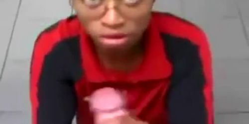 Ebony teen gives a great blowjob