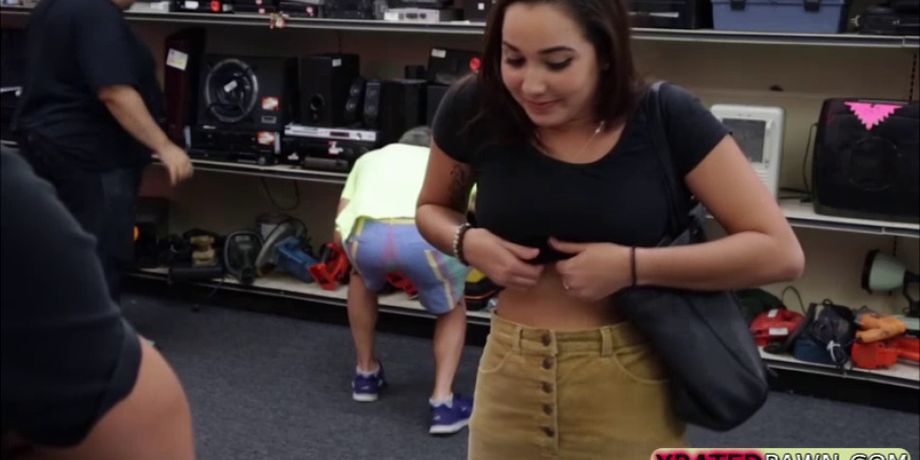College sexy brunette student gets fucked in Shawns pawn shop