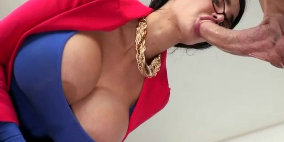 Sexy brunette boss with huge tits